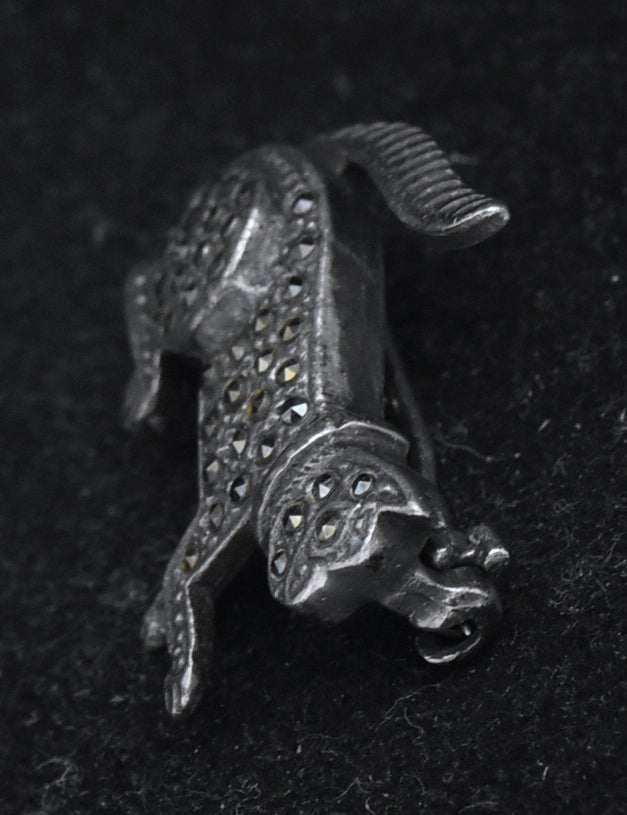 Vintage Sterling Silver and Marcasite Cat Brooch