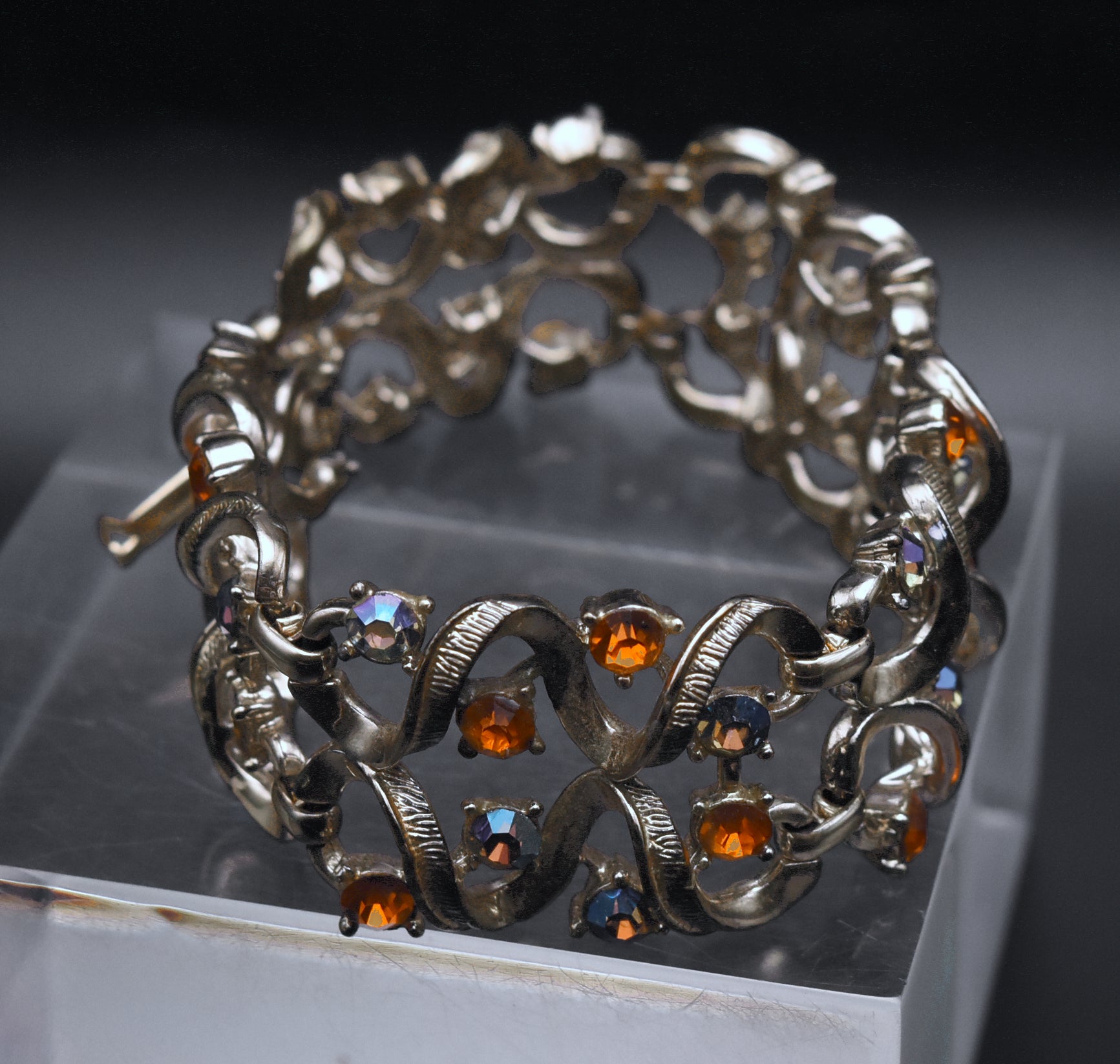 Coro - Vintage Silver Tone and Rhinestone Bracelet