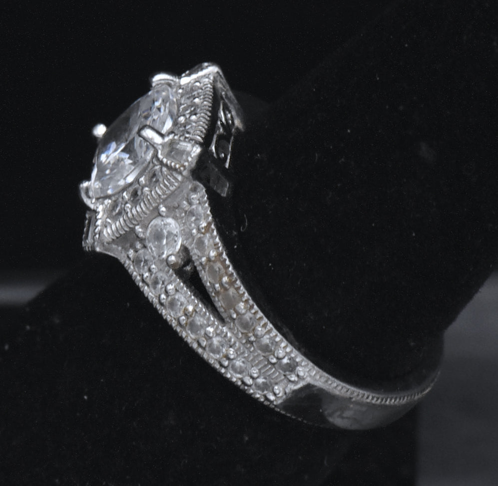 Sterling Silver Cushion Cut Cubic Zirconia Halo Ring - Size 6