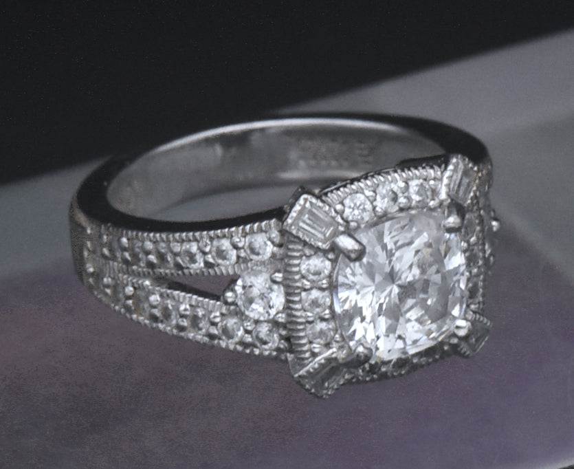 Sterling Silver Cushion Cut Cubic Zirconia Halo Ring - Size 6