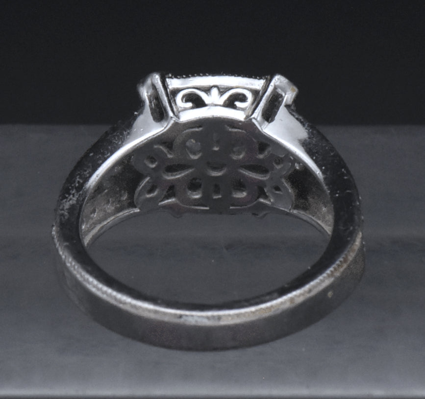 Sterling Silver Cushion Cut Cubic Zirconia Halo Ring - Size 6