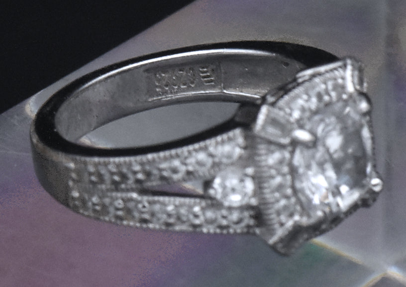 Sterling Silver Cushion Cut Cubic Zirconia Halo Ring - Size 6