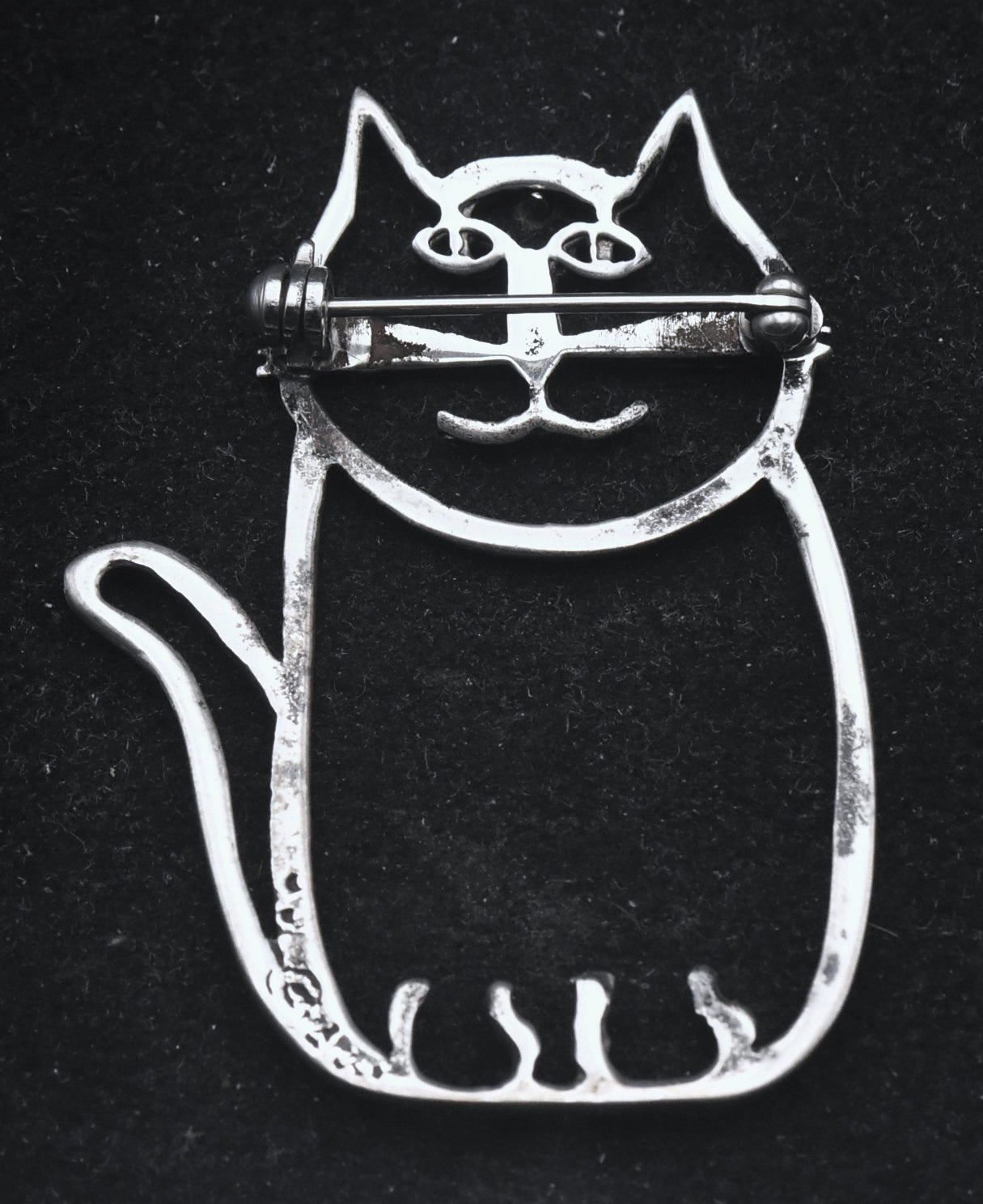 Vintage Sterling Silver Charming Cat Brooch