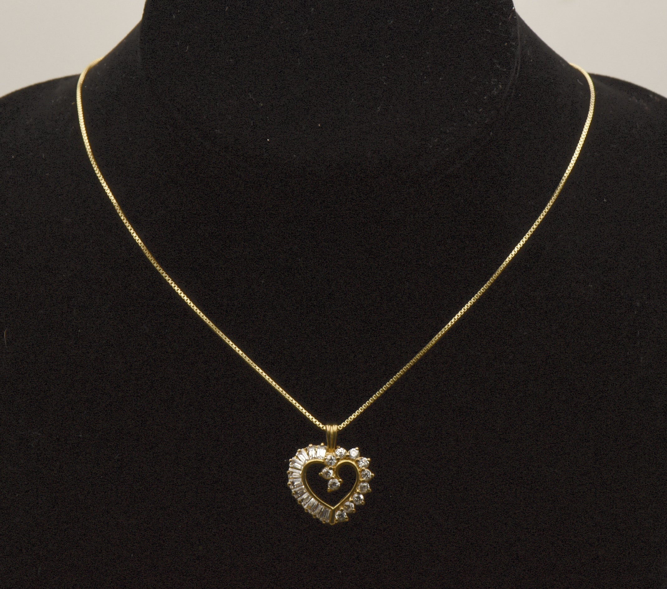 Vintage Cubic Zirconia Vermeil Heart Pendant on Gold Tone Chain Necklace - 18"