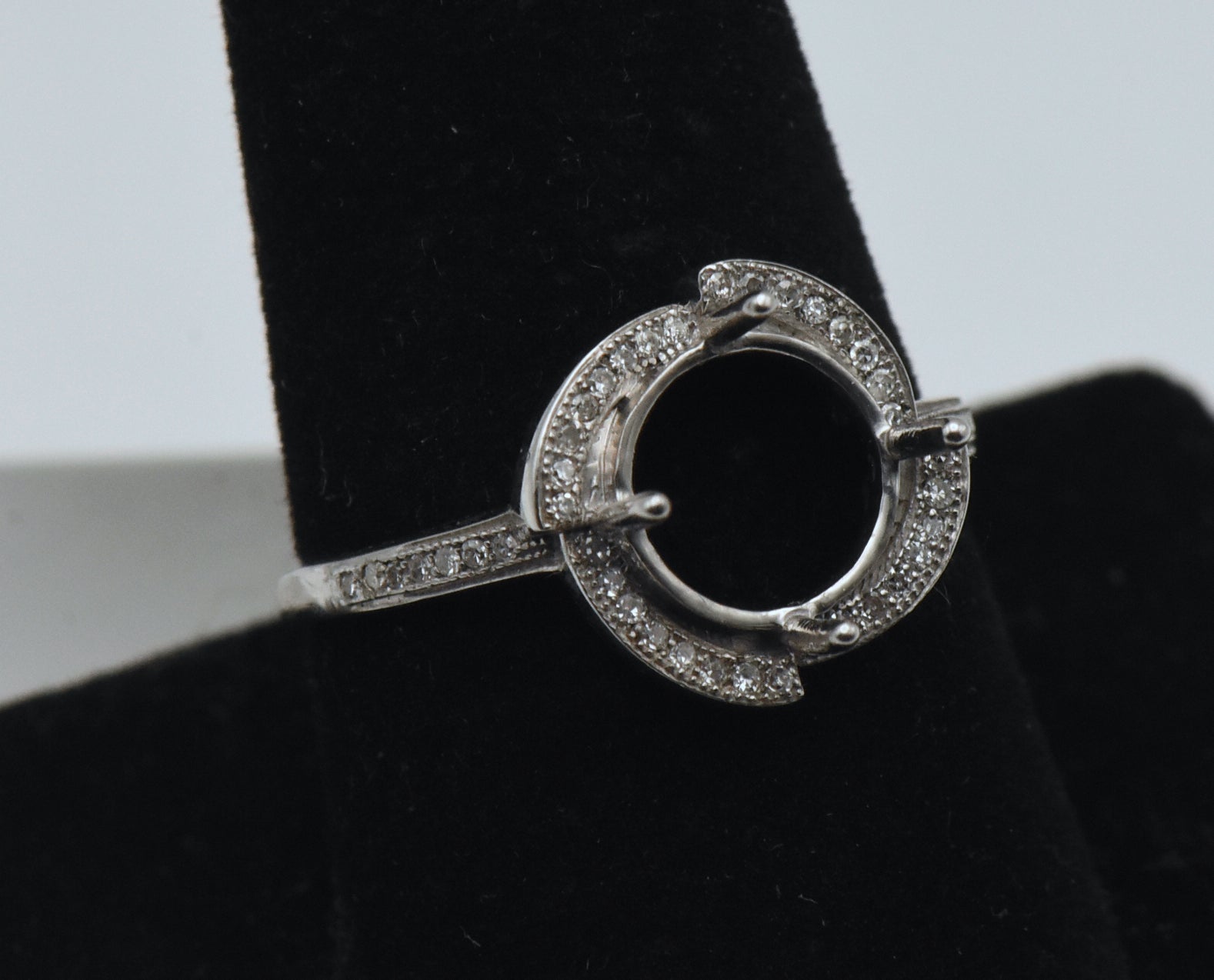 NOS Sterling Silver Diamonds 9mm Round Semi-Mount Ring - Size 9
