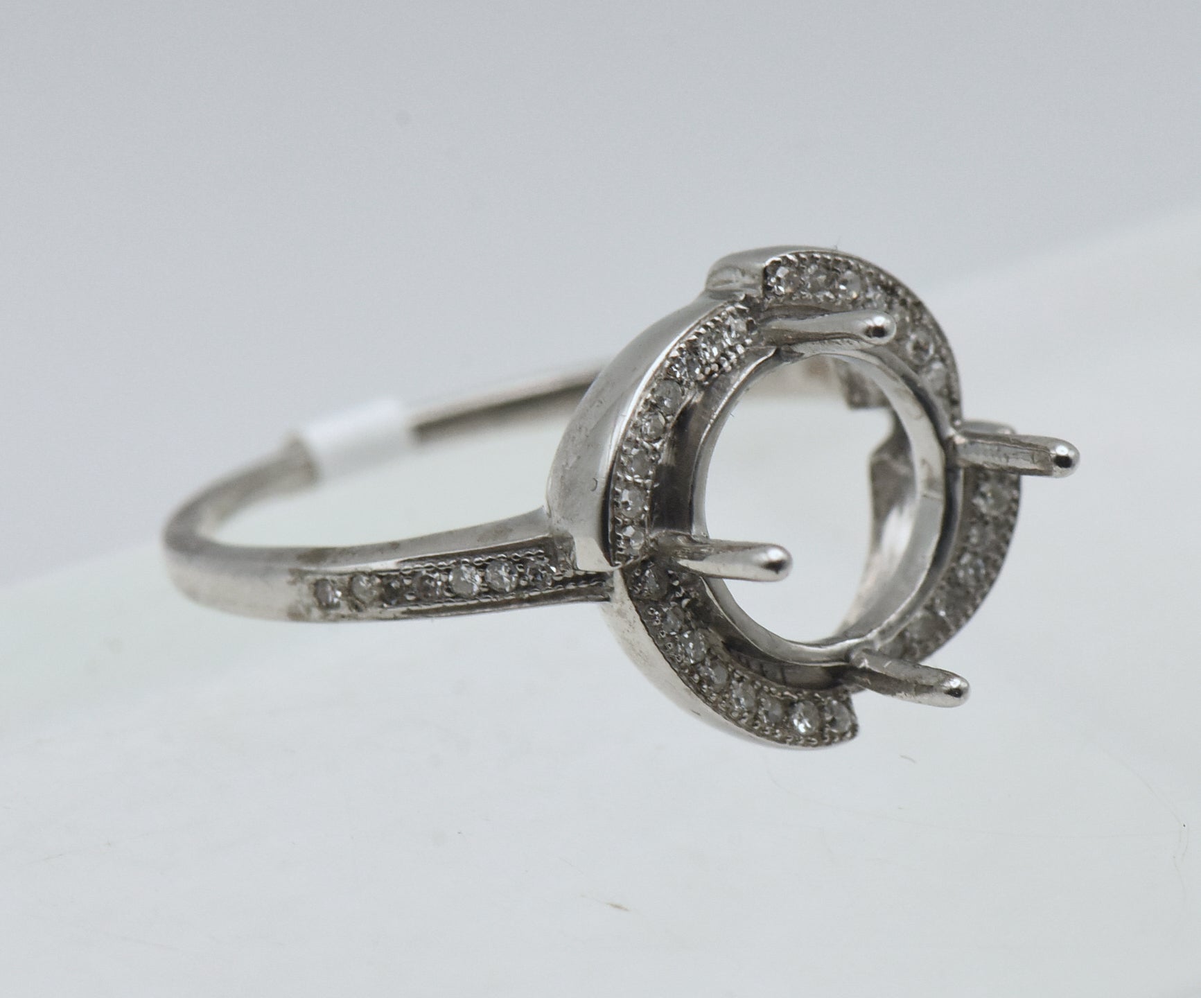 NOS Sterling Silver Diamonds 9mm Round Semi-Mount Ring - Size 9