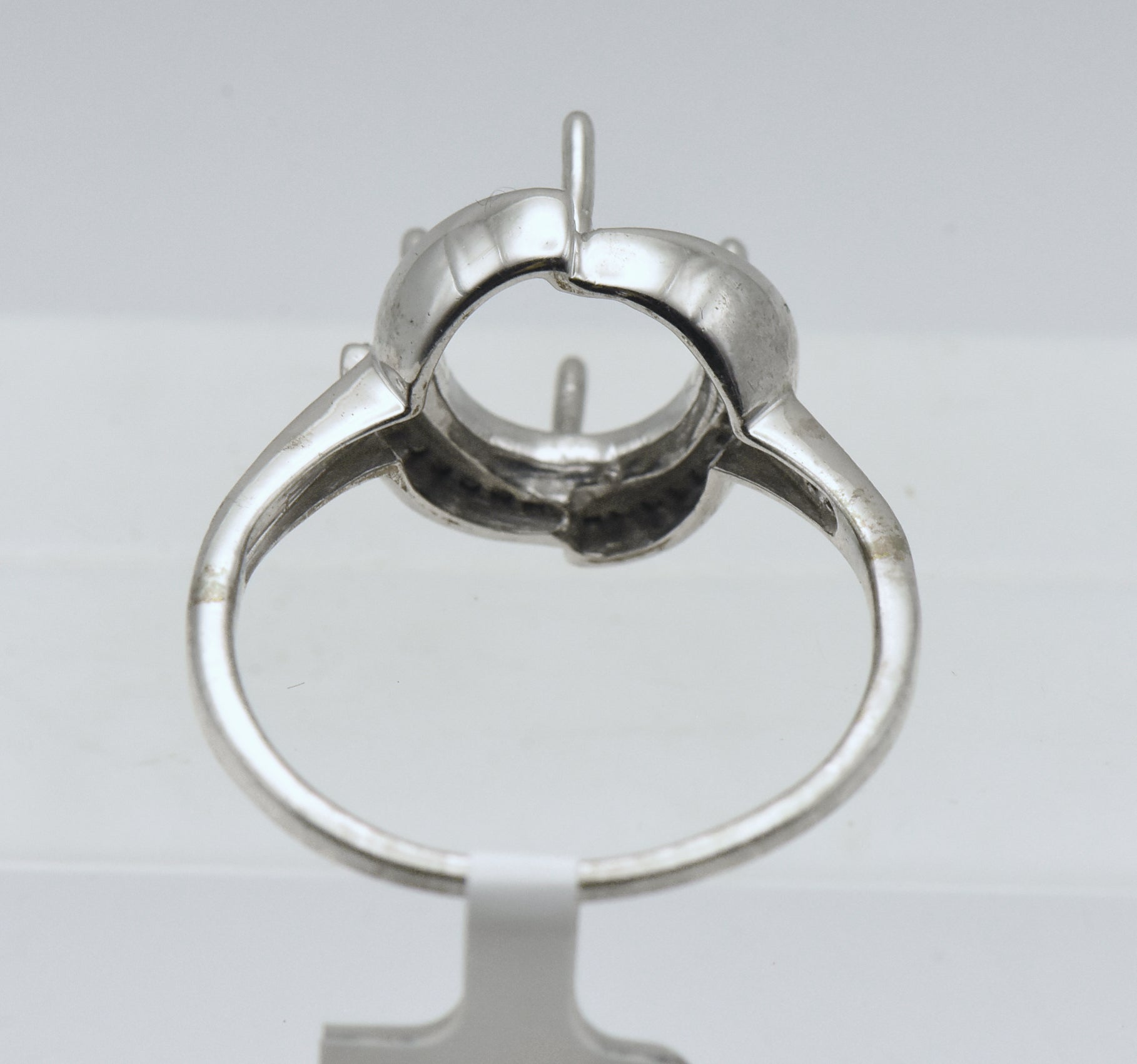 NOS Sterling Silver Diamonds 9mm Round Semi-Mount Ring - Size 9