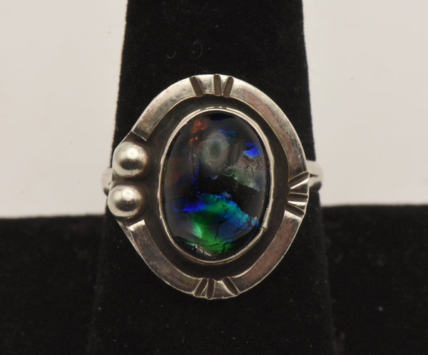Vintage Handmade Sterling Silver Dichroic Glass Ring - Size 8.5