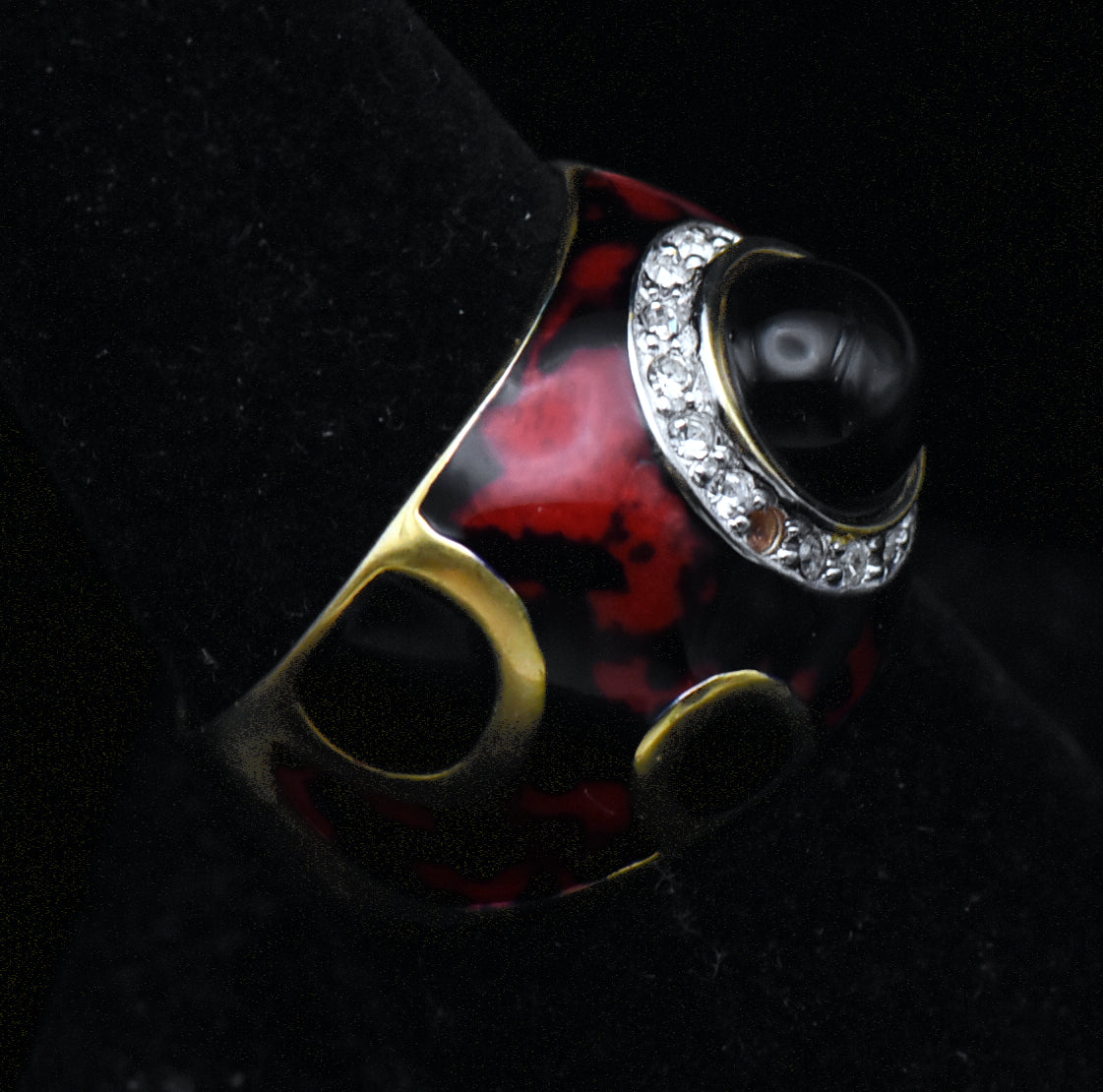 Vintage Italian Vermeil, Black Onyx and Enamel Ring - Size 8.75 READ DESCRIPTION
