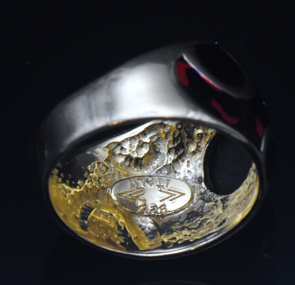 Vintage Italian Vermeil, Black Onyx and Enamel Ring - Size 8.75 READ DESCRIPTION