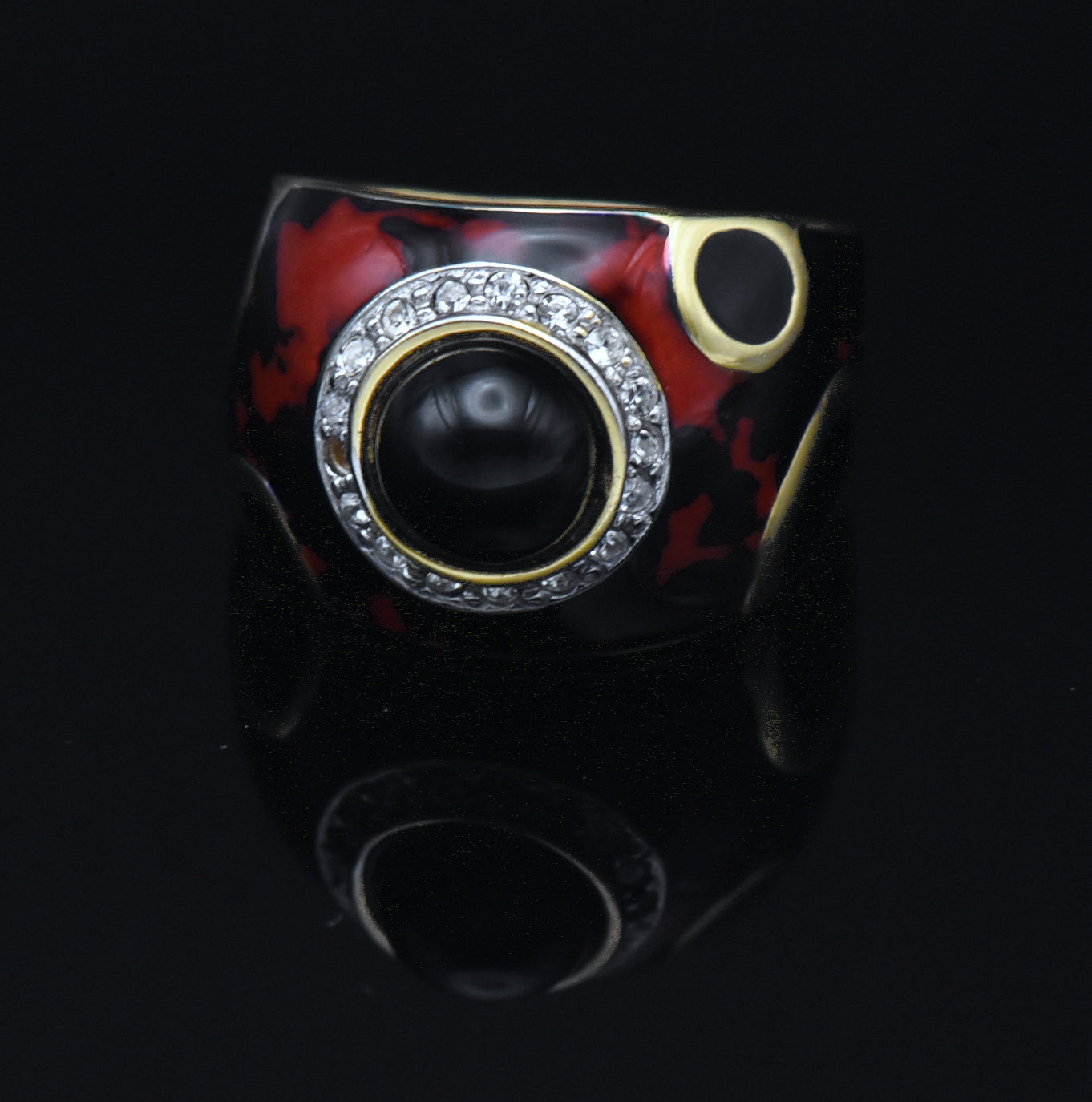 Vintage Italian Vermeil, Black Onyx and Enamel Ring - Size 8.75 READ DESCRIPTION