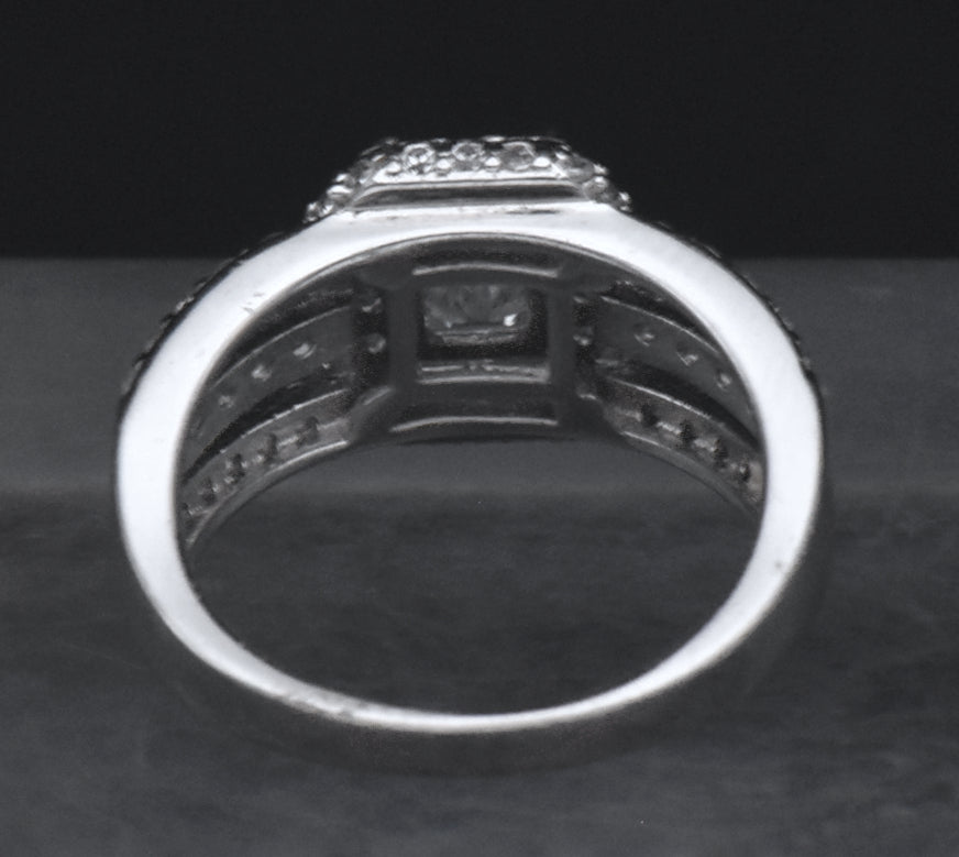 Sterling Silver Emerald Cut Cubic Zirconia Halo Ring - Size 6.25