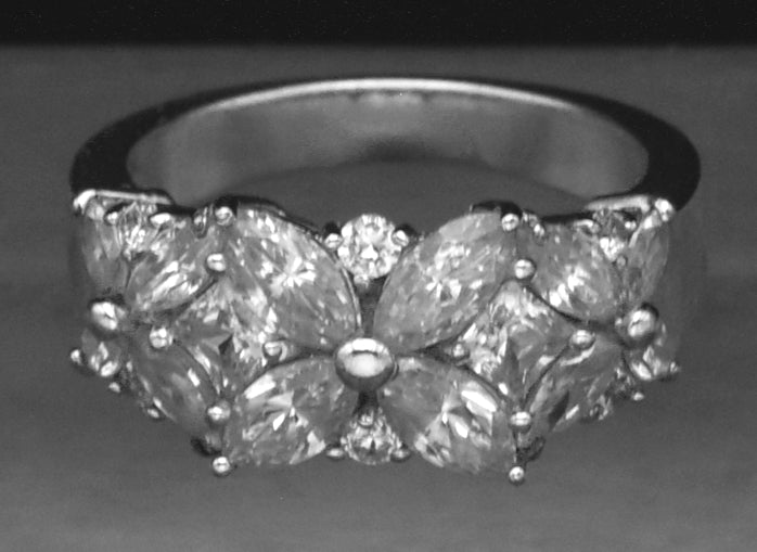 Diamonique - Sterling Silver Floral Design Cubic Zirconia Ring - Size 6.25