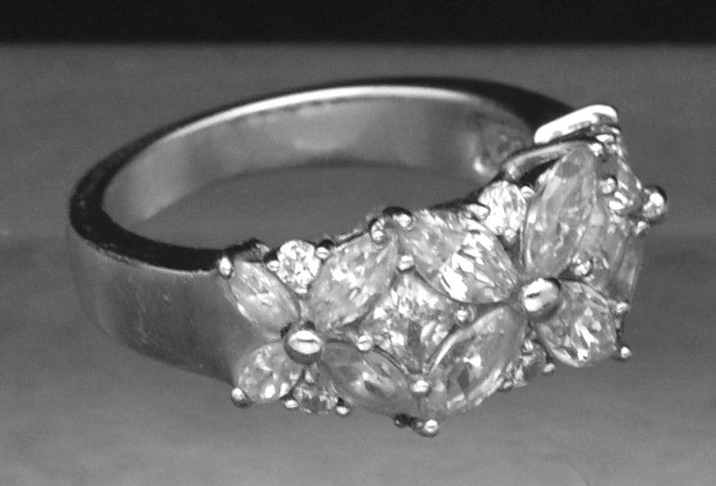 Diamonique - Sterling Silver Floral Design Cubic Zirconia Ring - Size 6.25