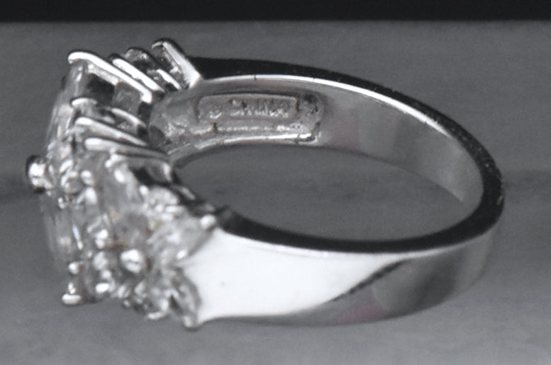 Diamonique - Sterling Silver Floral Design Cubic Zirconia Ring - Size 6.25