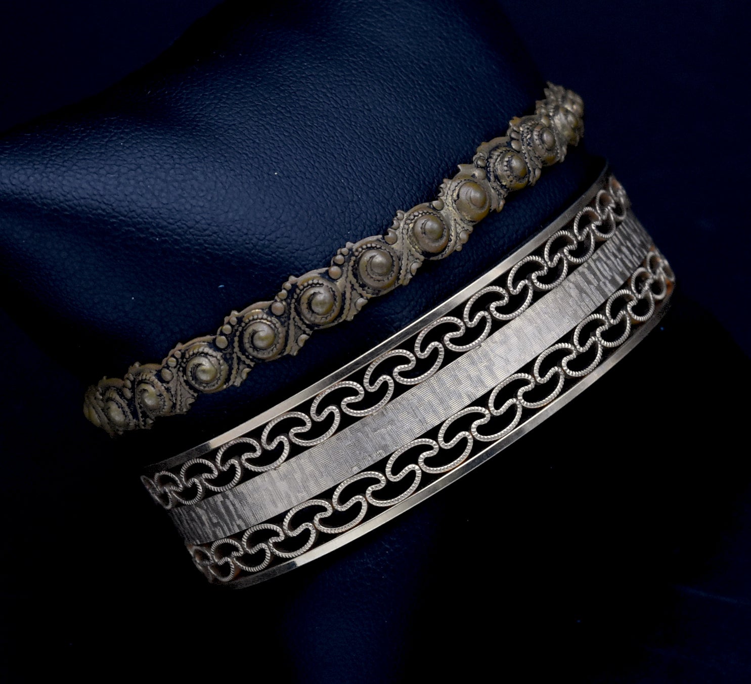 Vintage Pair of Ornate Design Metal Bracelets