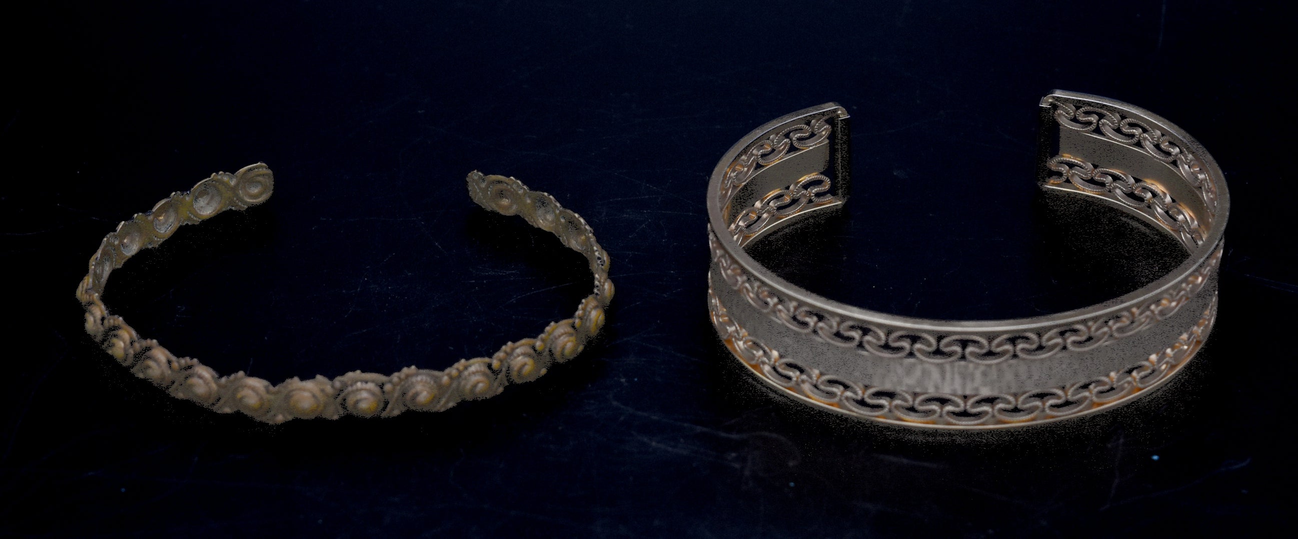 Vintage Pair of Ornate Design Metal Bracelets