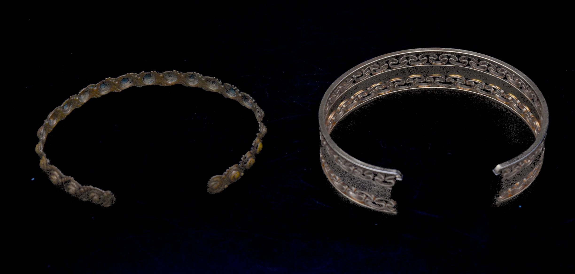 Vintage Pair of Ornate Design Metal Bracelets