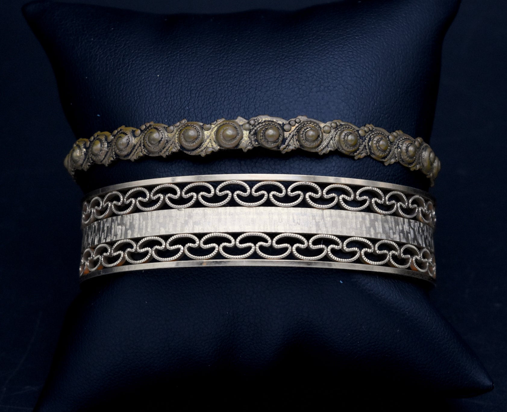 Vintage Pair of Ornate Design Metal Bracelets