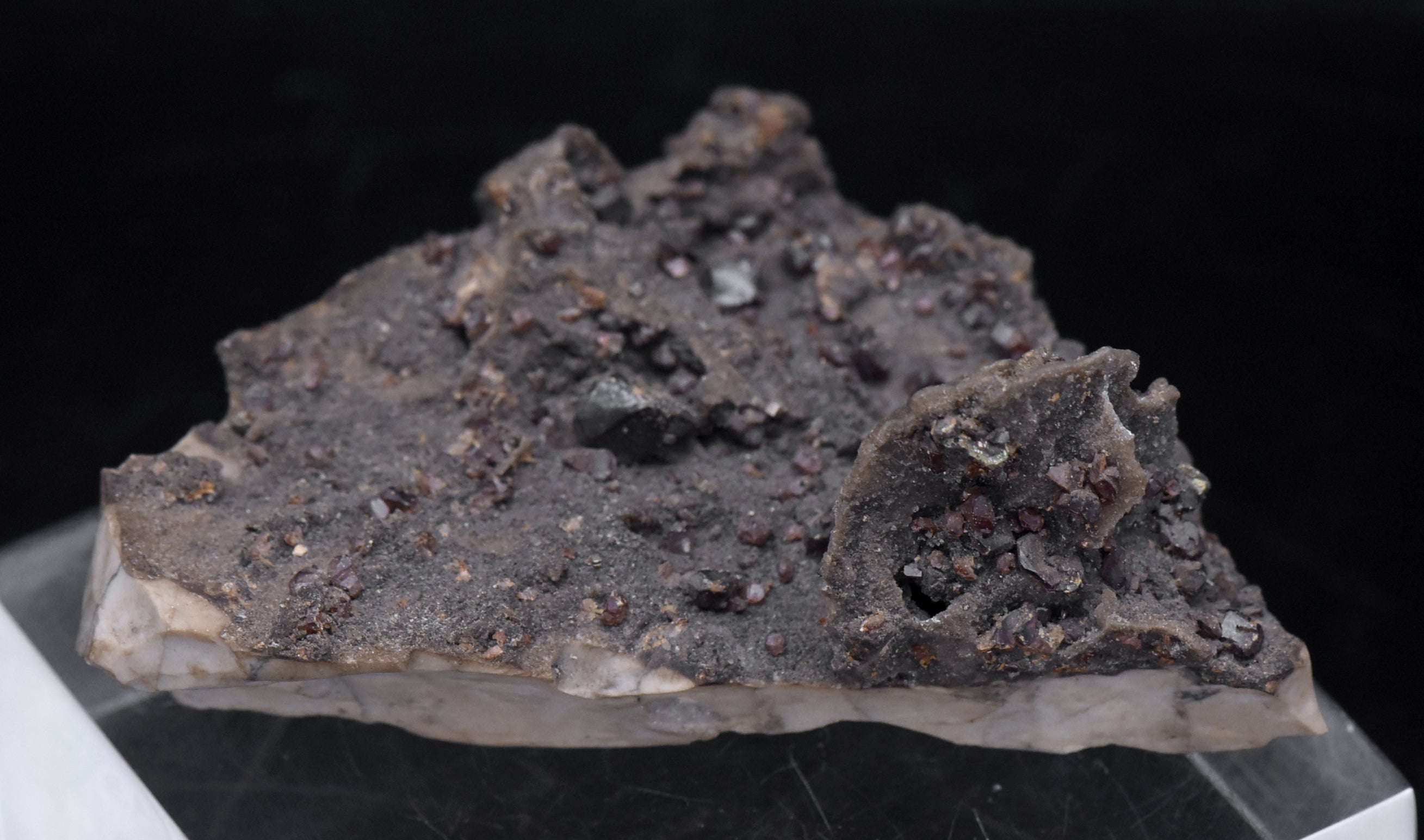 Garnet and Druze with Pyrite on Matrix Mineral Specimen