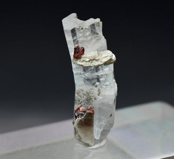 Aquamarine Crystal with Red Garnets and Mica Mineral Specimen - Pakistan
