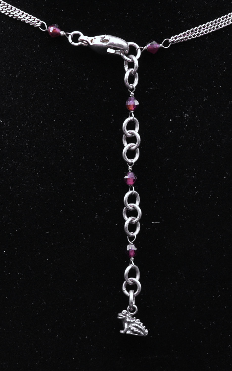 Vintage Sterling Silver and Garnet Double Chain Necklace Pendant