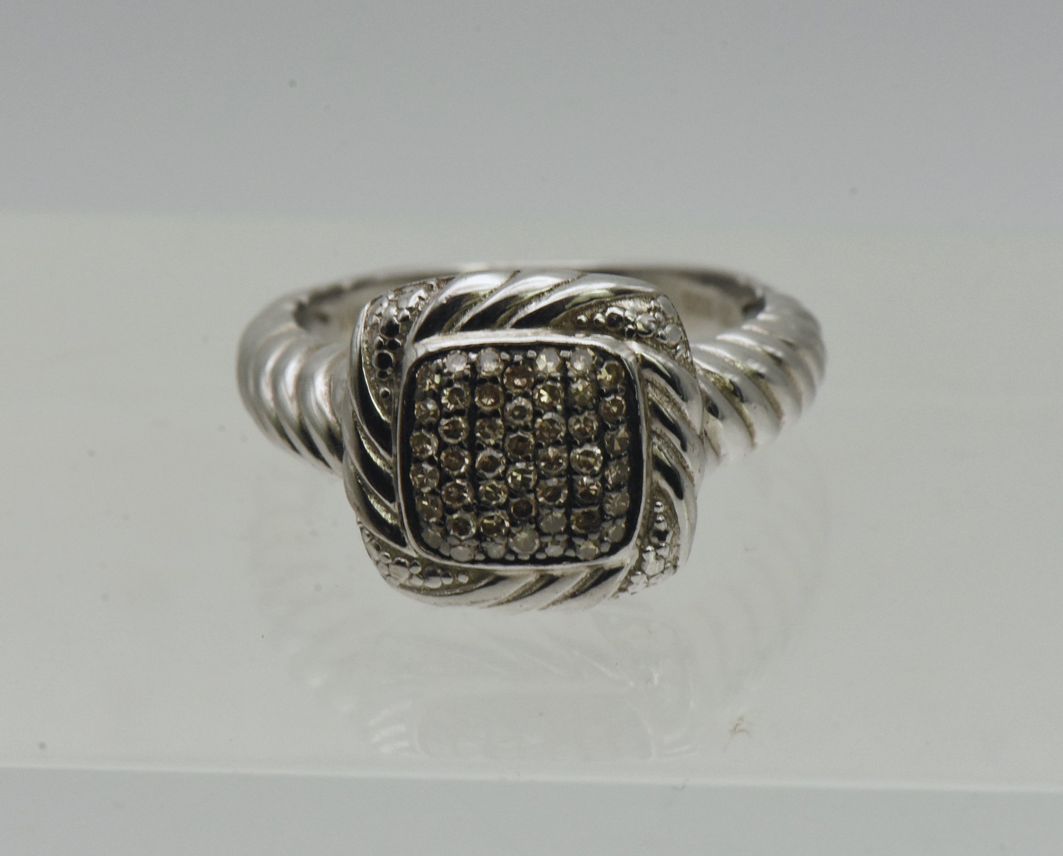 Vintage Sterling Silver Gray Diamonds Ring - Size 6
