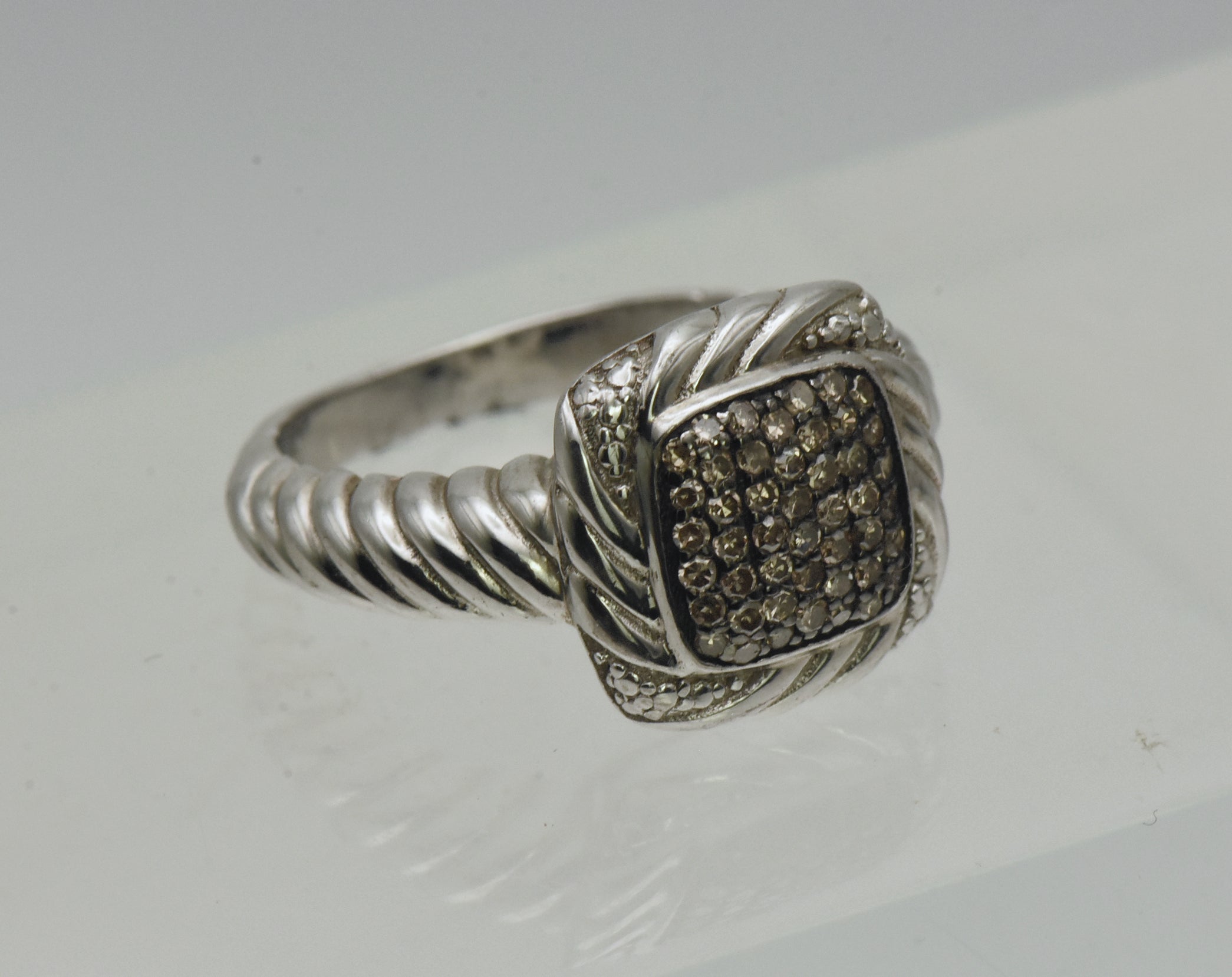 Vintage Sterling Silver Gray Diamonds Ring - Size 6