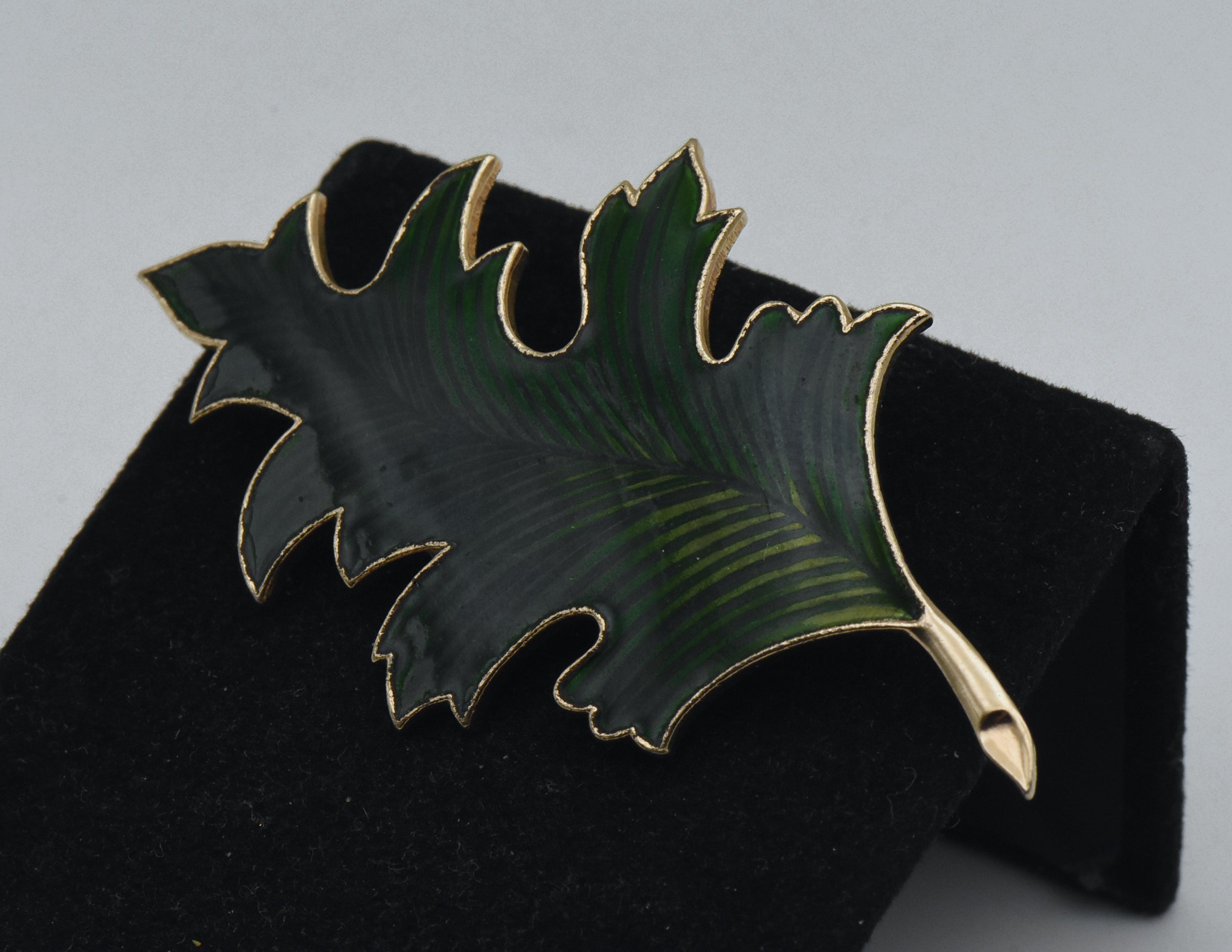 Vintage Gold Tone and Enamel Leaf Brooch