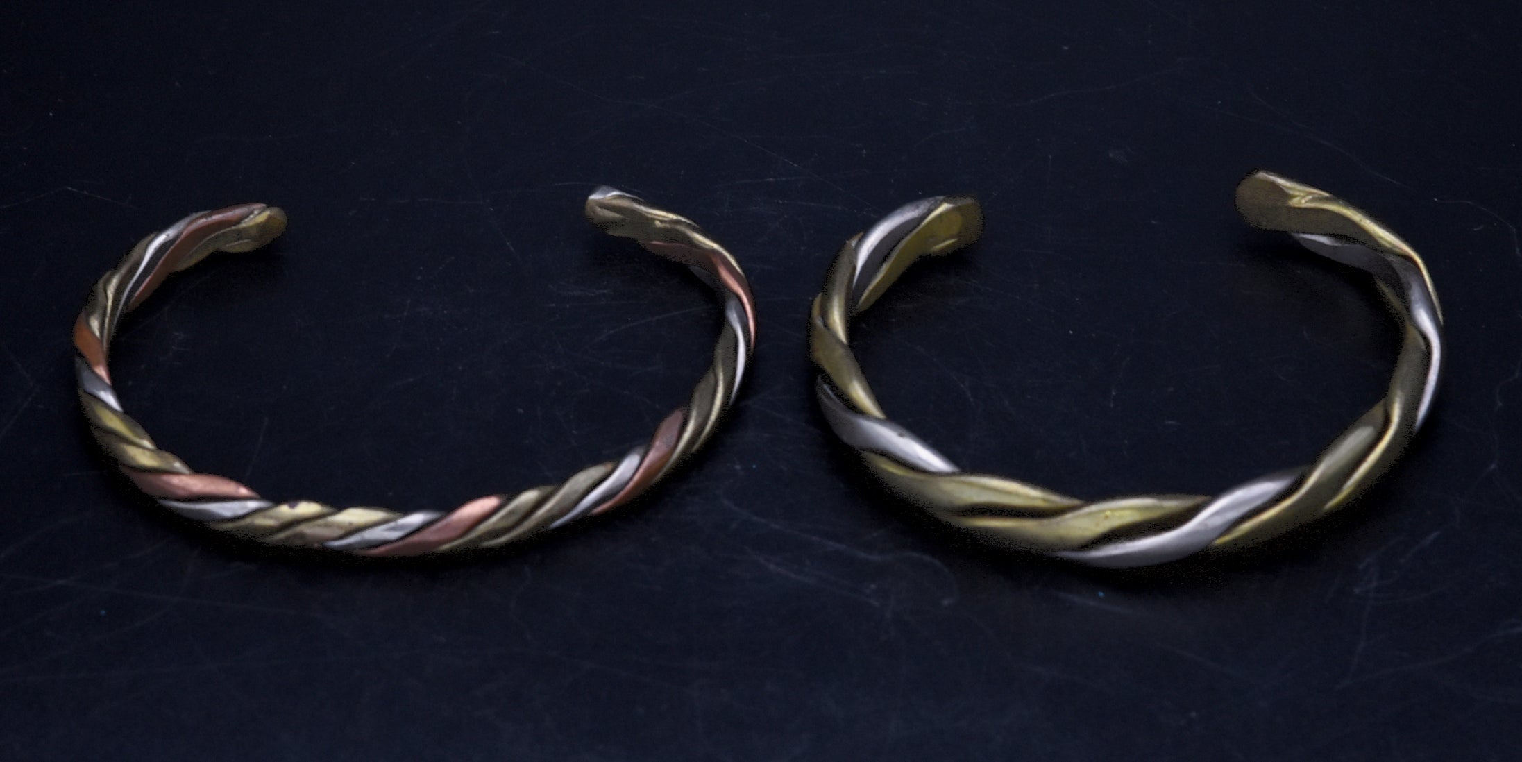 Vintage Pair of Handcrafted Braided Metal Bracelets