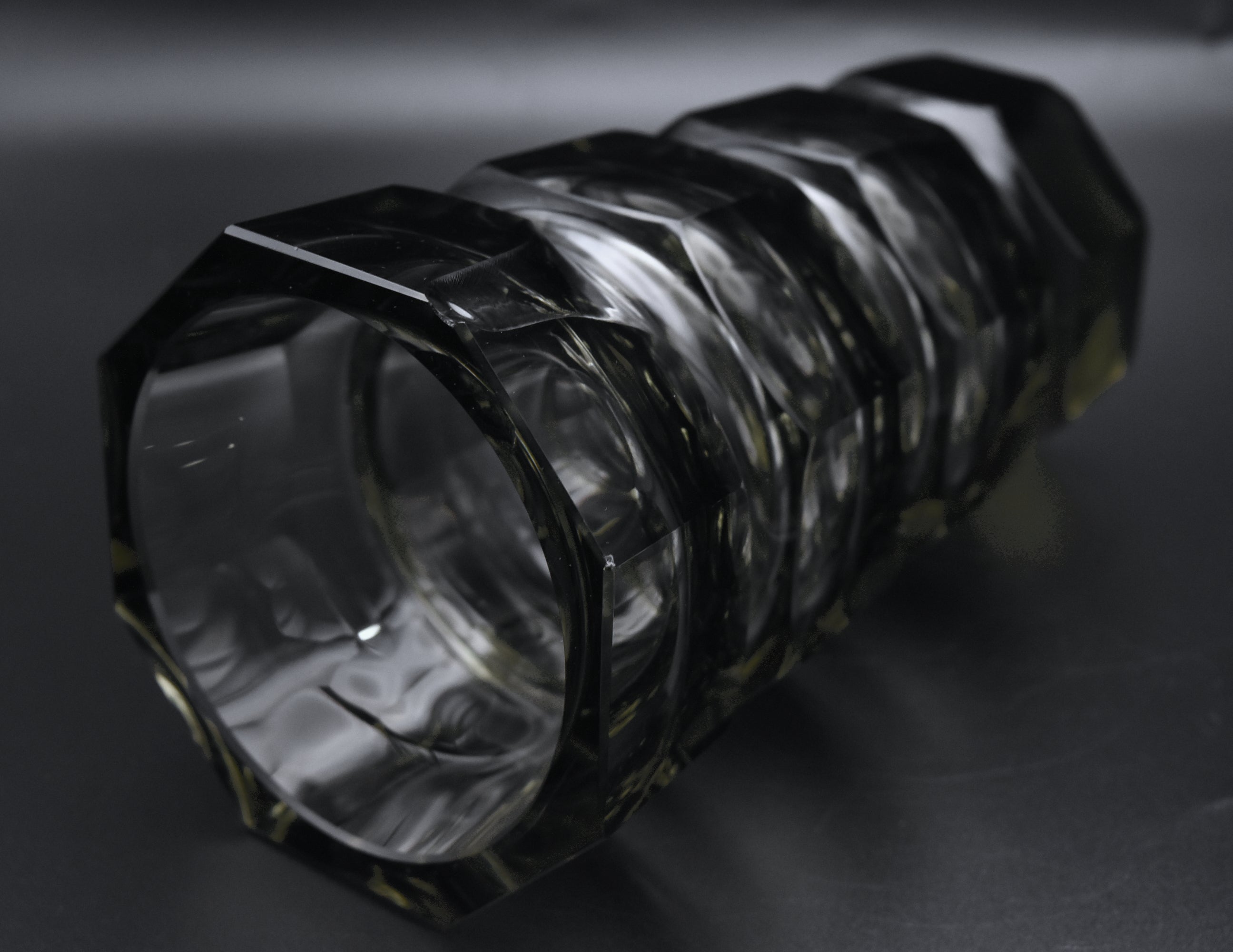 Moser - Vintage Josef Hoffman Smoked Faceted Glass Vase - AS IS