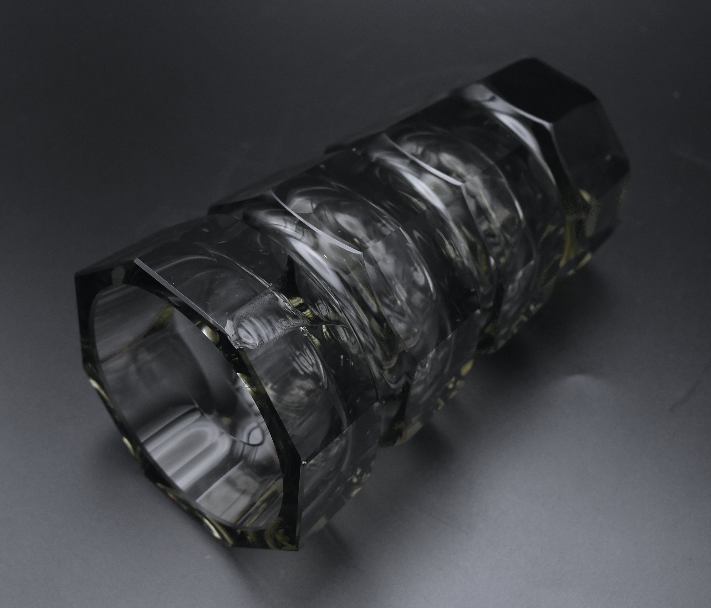 Moser - Vintage Josef Hoffman Smoked Faceted Glass Vase - AS IS