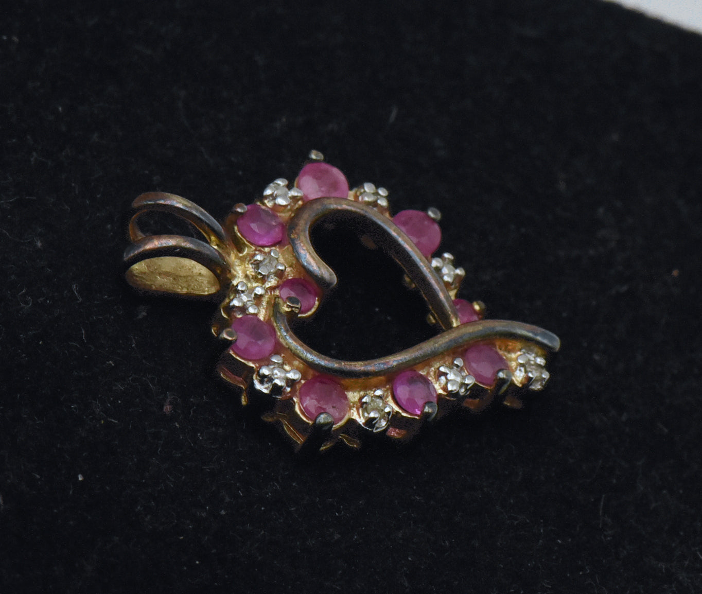 Ross-Simons - Vintage Rubies and Diamonds Gold Tone Sterling Silver Heart Pendant