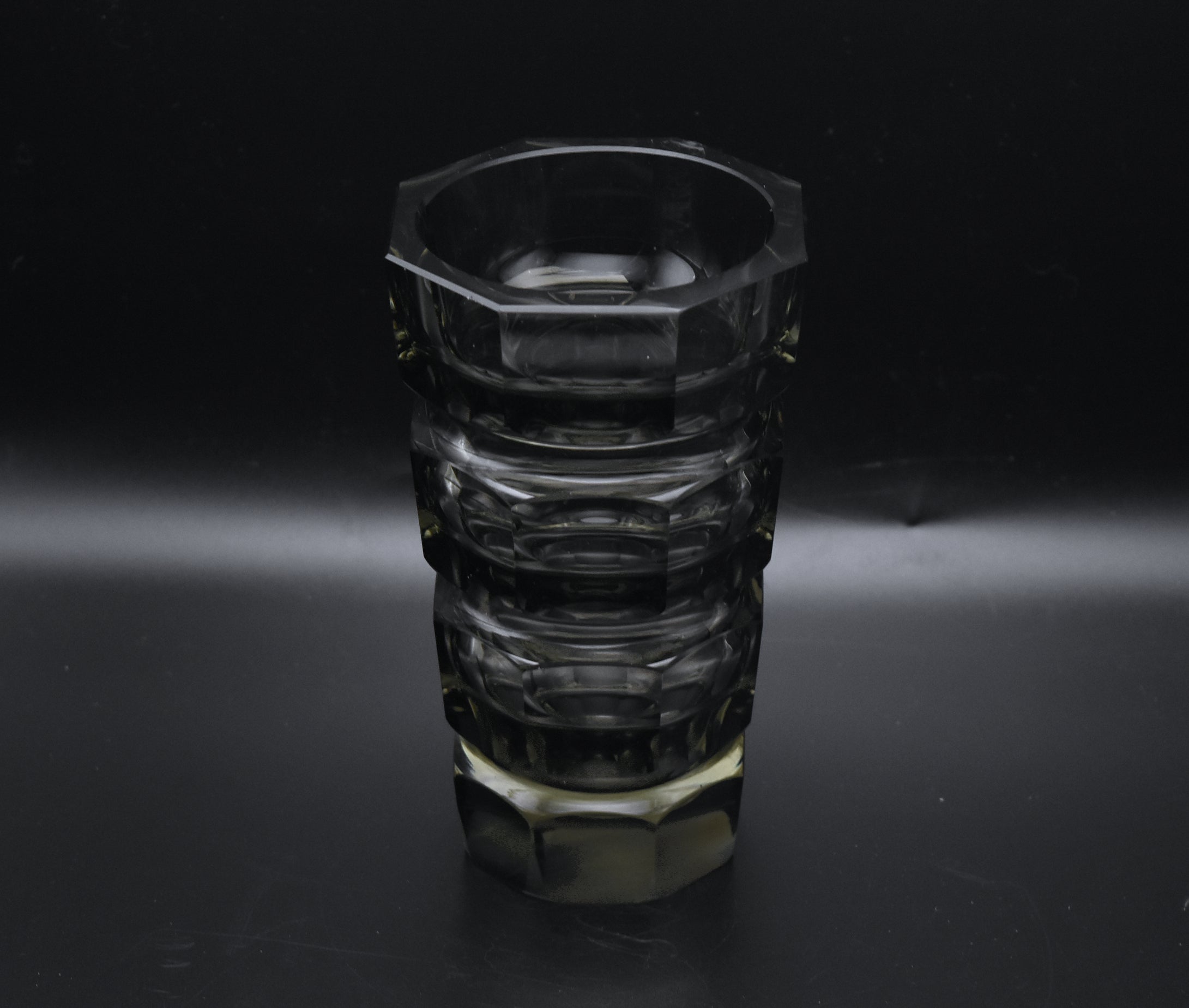 Moser - Vintage Josef Hoffman Smoked Faceted Glass Vase - AS IS