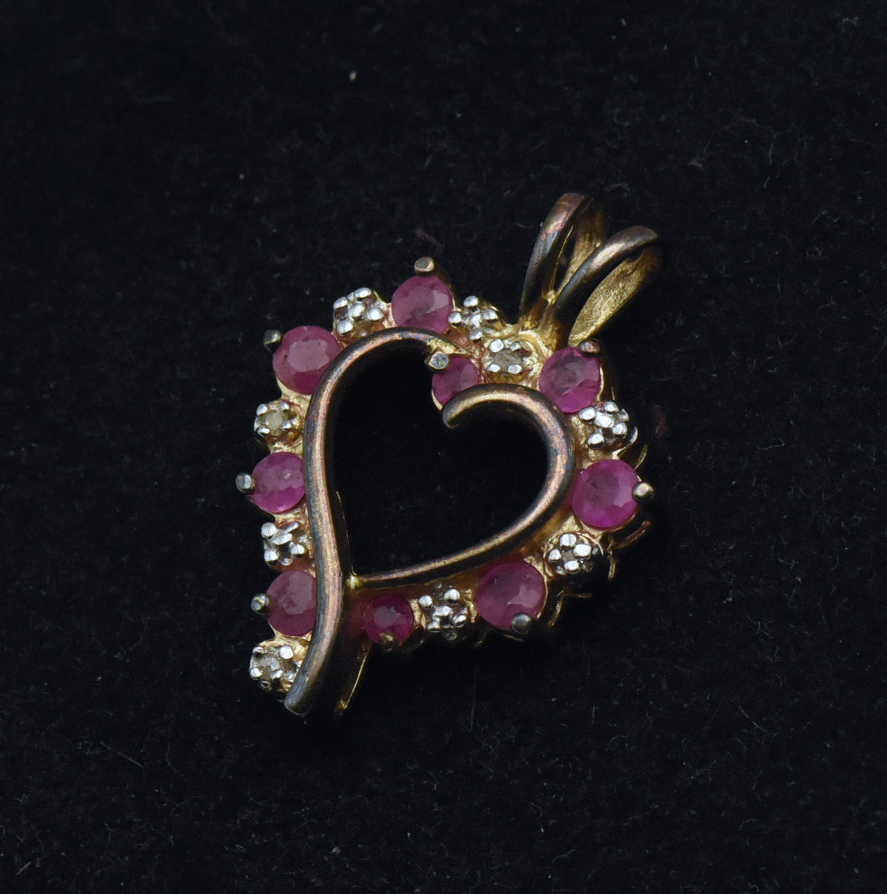 Ross-Simons - Vintage Rubies and Diamonds Gold Tone Sterling Silver Heart Pendant