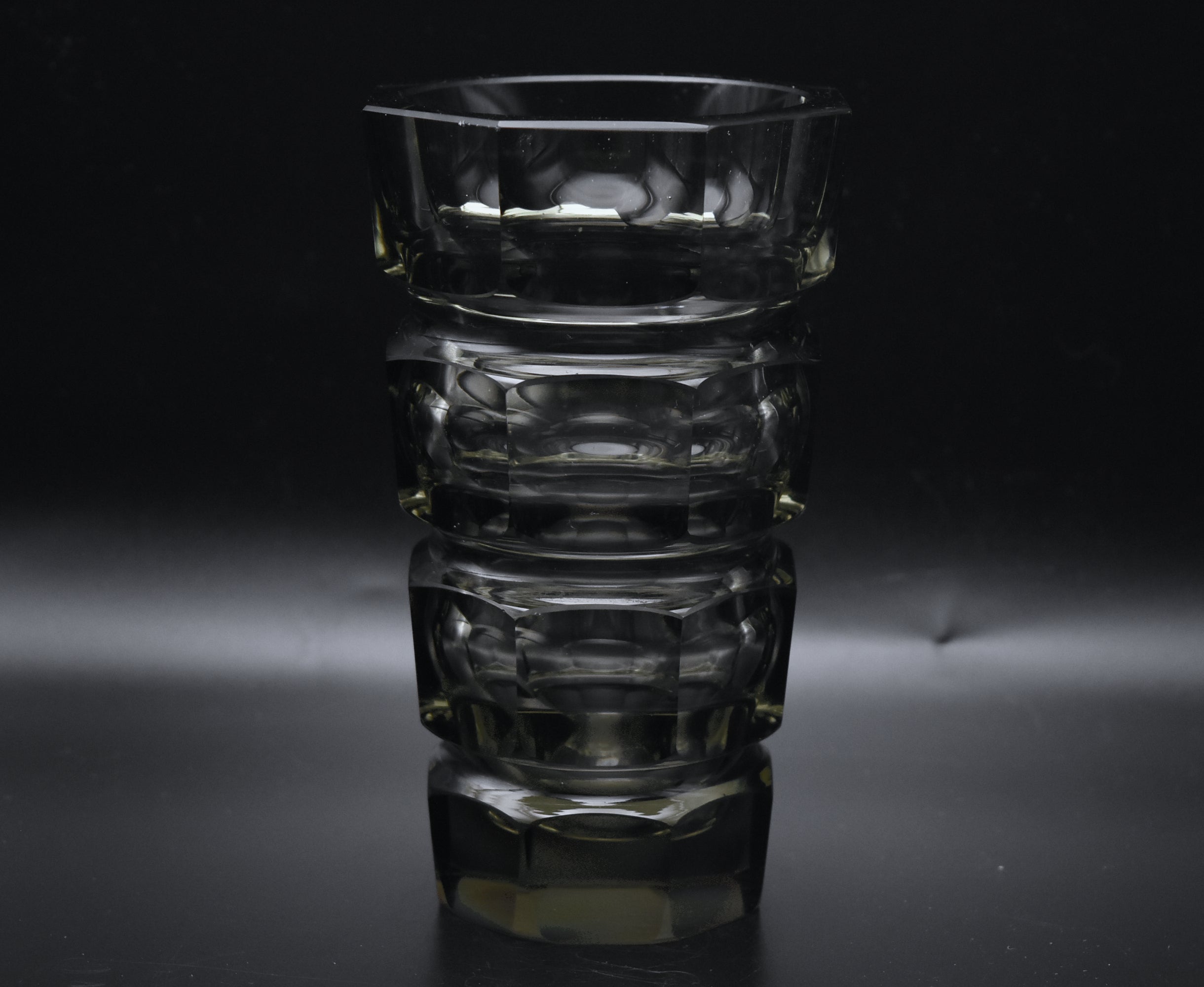 Moser - Vintage Josef Hoffman Smoked Faceted Glass Vase - AS IS