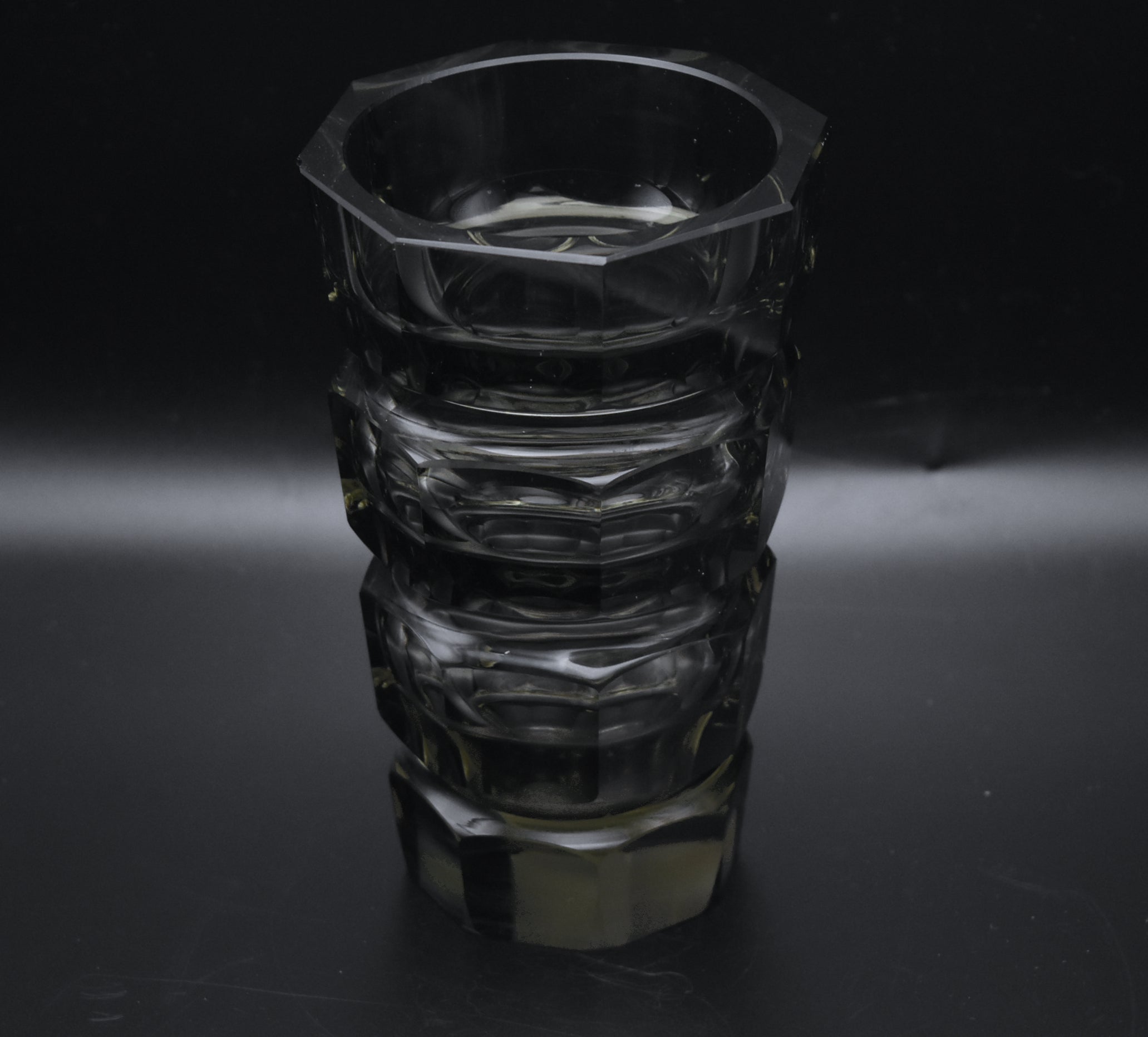 Moser - Vintage Josef Hoffman Smoked Faceted Glass Vase - AS IS