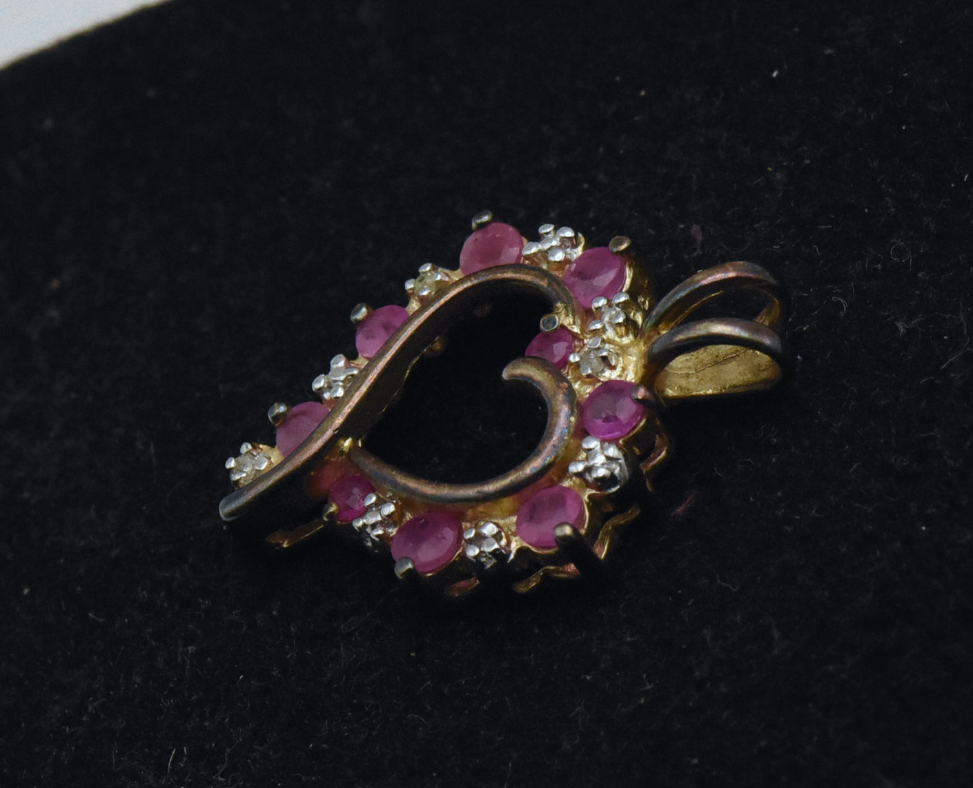 Ross-Simons - Vintage Rubies and Diamonds Gold Tone Sterling Silver Heart Pendant