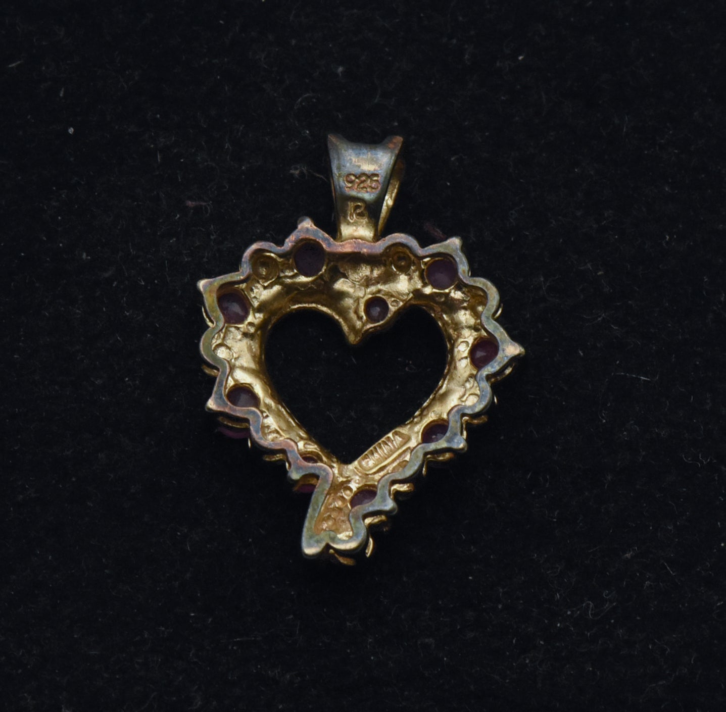 Ross-Simons - Vintage Rubies and Diamonds Gold Tone Sterling Silver Heart Pendant