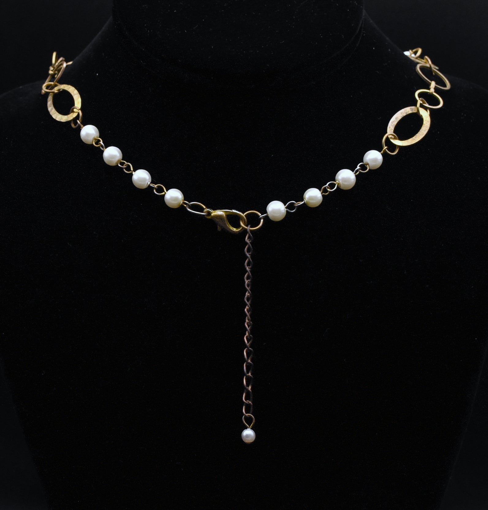 Vintage Gold Tone Metal and Faux Pearl Chain Link Necklace - 28"