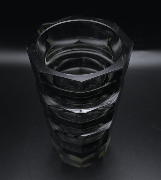 Moser - Vintage Josef Hoffman Smoked Faceted Glass Vase - AS IS