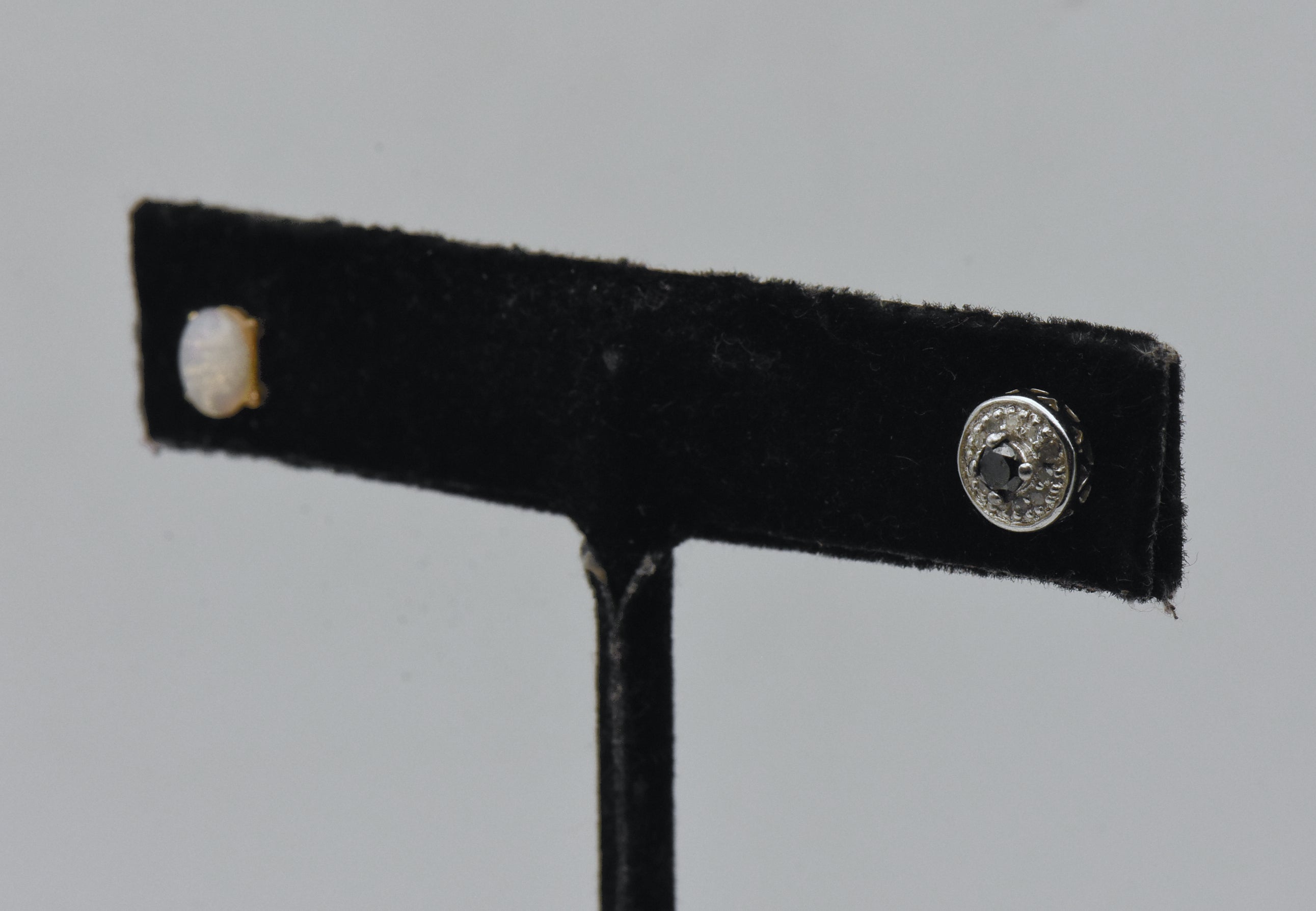 MISMATCHED Vintage Stud Earrings with Hematite and Diamonds, and Faux Opal