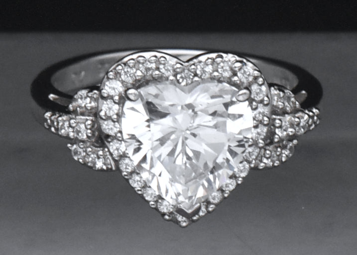 Sterling Silver Heart Cut Cubic Zirconia Halo Ring - Size 7