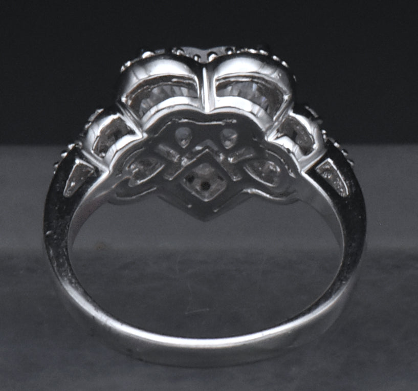 Sterling Silver Heart Cut Cubic Zirconia Halo Ring - Size 7