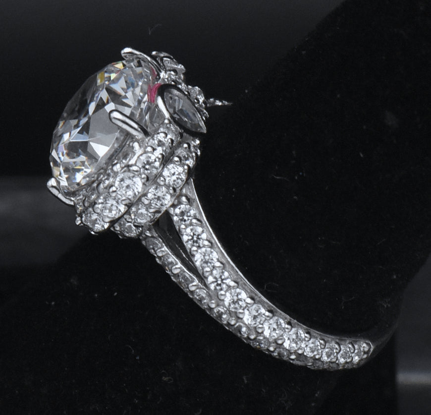 Sterling Silver Cubic Zirconia Half Halo Ring - Size 6.25