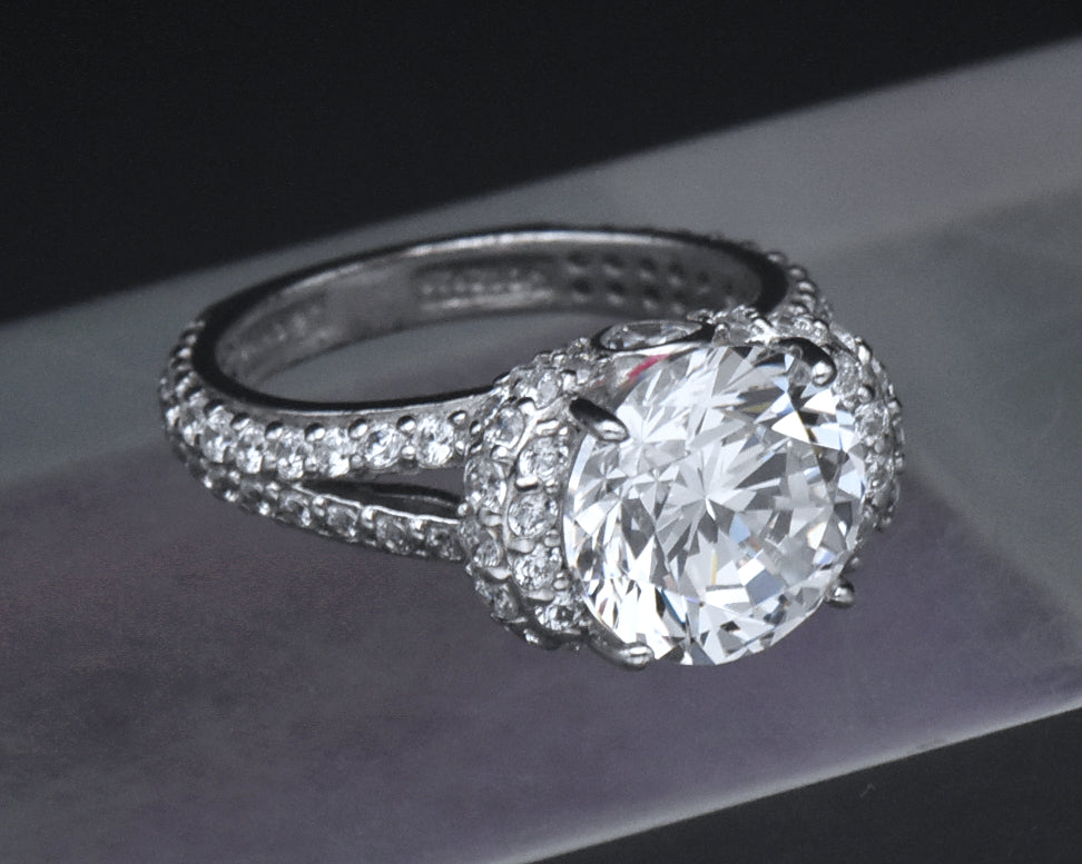 Sterling Silver Cubic Zirconia Half Halo Ring - Size 6.25