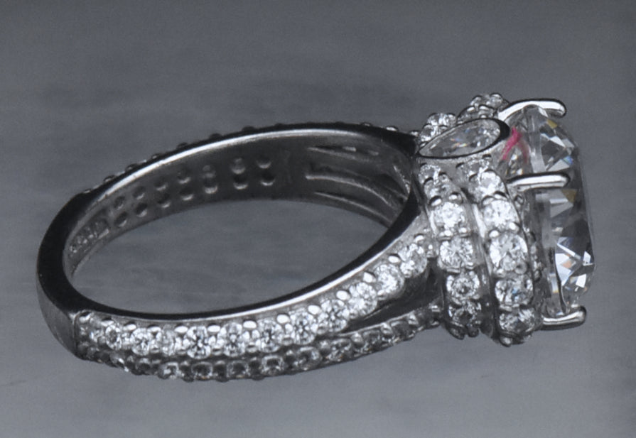 Sterling Silver Cubic Zirconia Half Halo Ring - Size 6.25