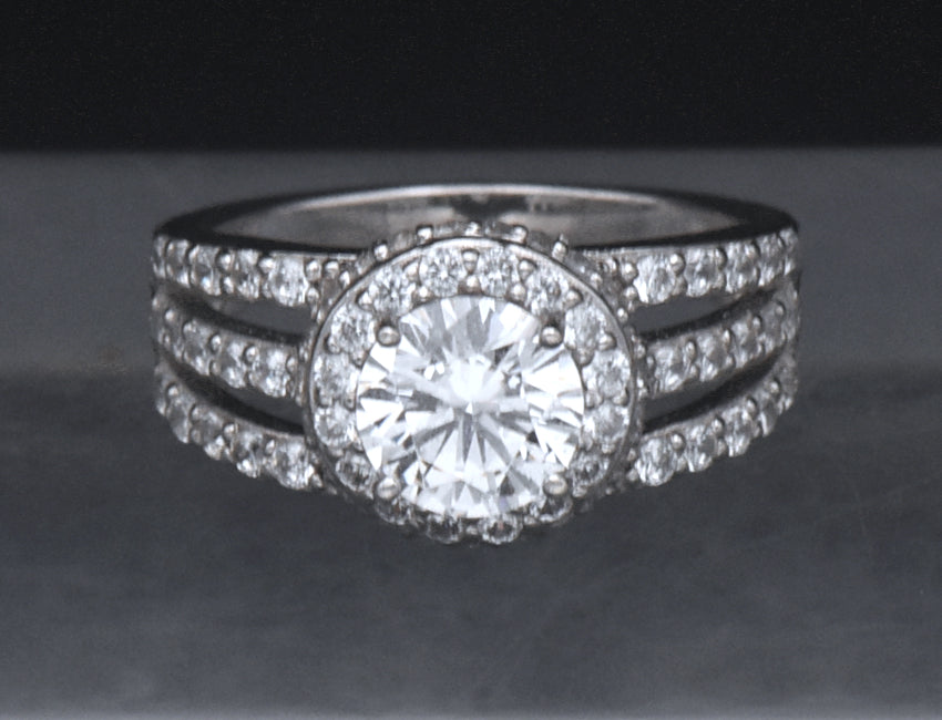 Sterling Silver Cubic Zirconia Halo Ring - Size 6