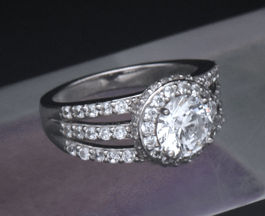 Sterling Silver Cubic Zirconia Halo Ring - Size 6