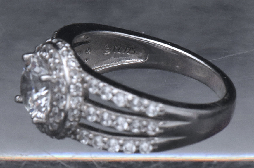 Sterling Silver Cubic Zirconia Halo Ring - Size 6